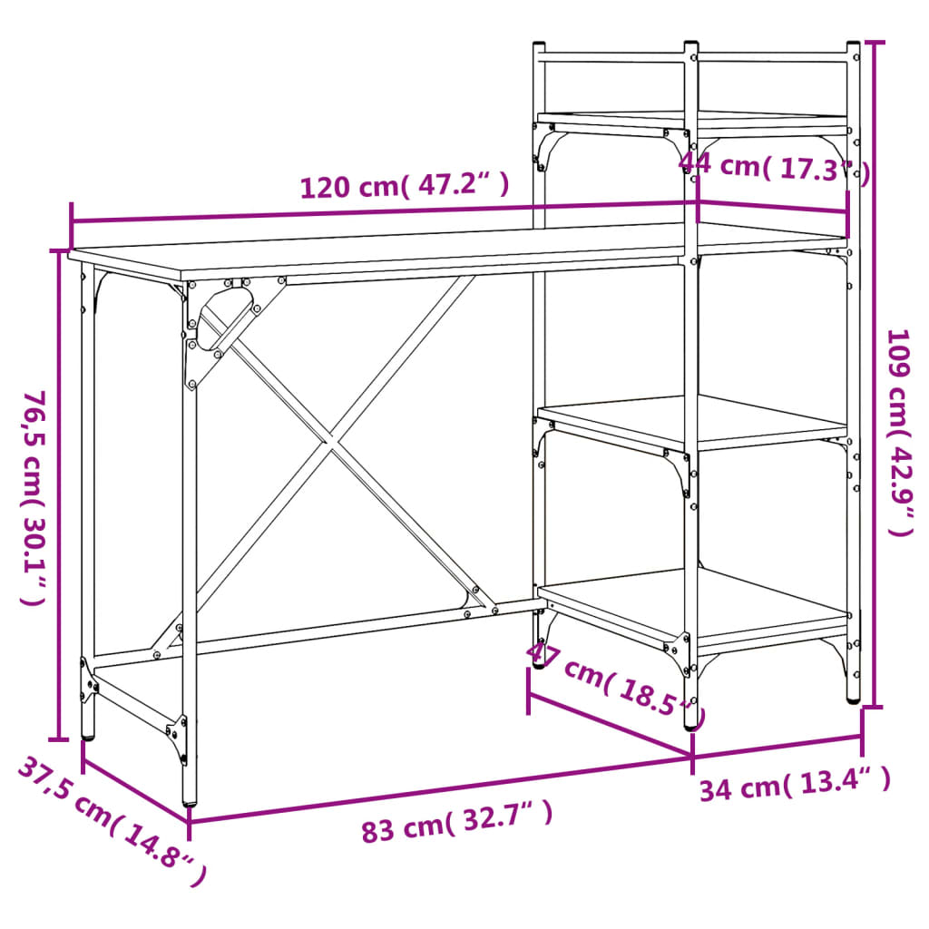 Datorskrivbord med hyllor svart 120x47x109 cm