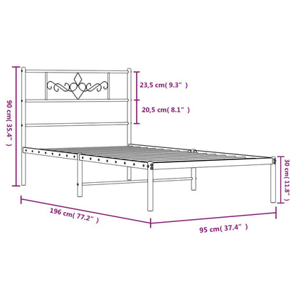 Sängram med huvudgavel metall vit 90x190 cm