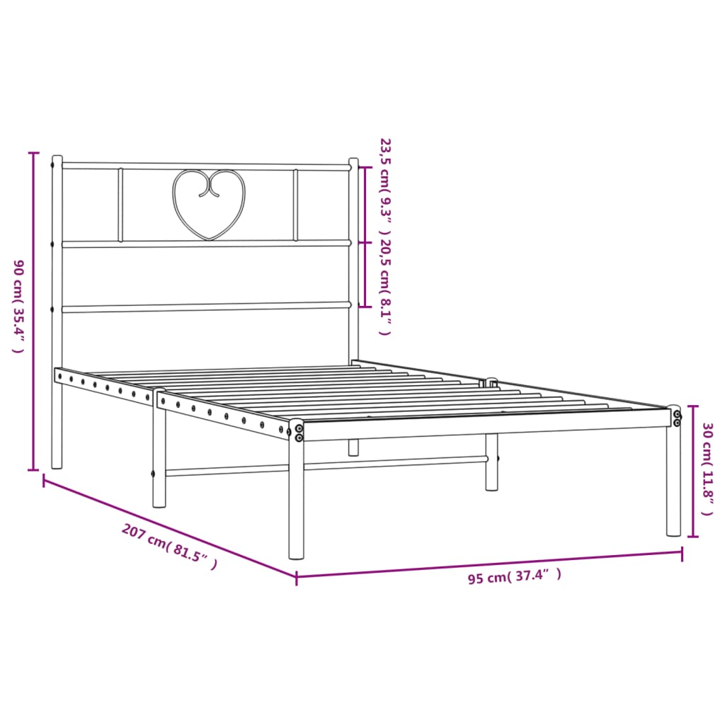 Sängram med huvudgavel metall vit 90x200 cm