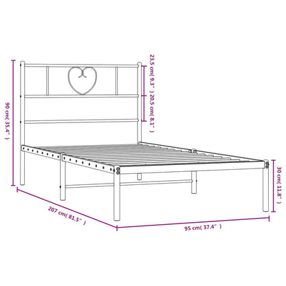 Sängram med huvudgavel metall vit 90x200 cm