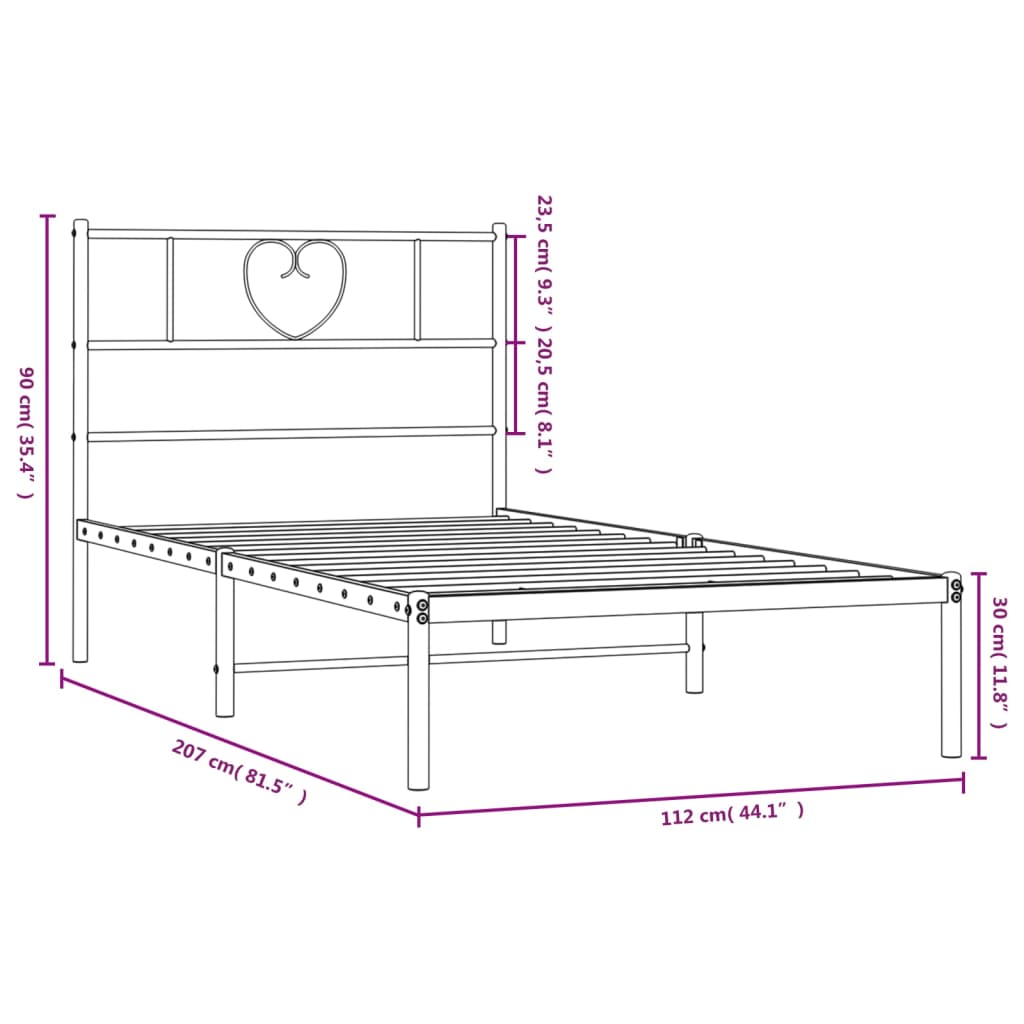 Sängram med huvudgavel metall vit 107x203 cm