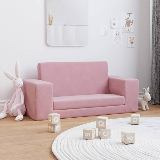 Bäddsoffa för barn 2-sits rosa mjuk plysch