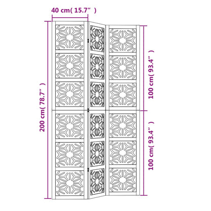 Rumsavdelare 3 paneler brun och svart massivt paulownia