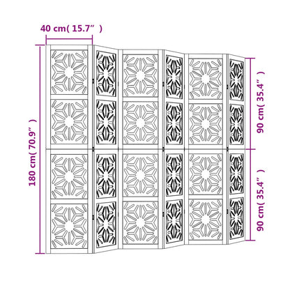 Rumsavdelare 6 paneler brun och svart massivt paulownia