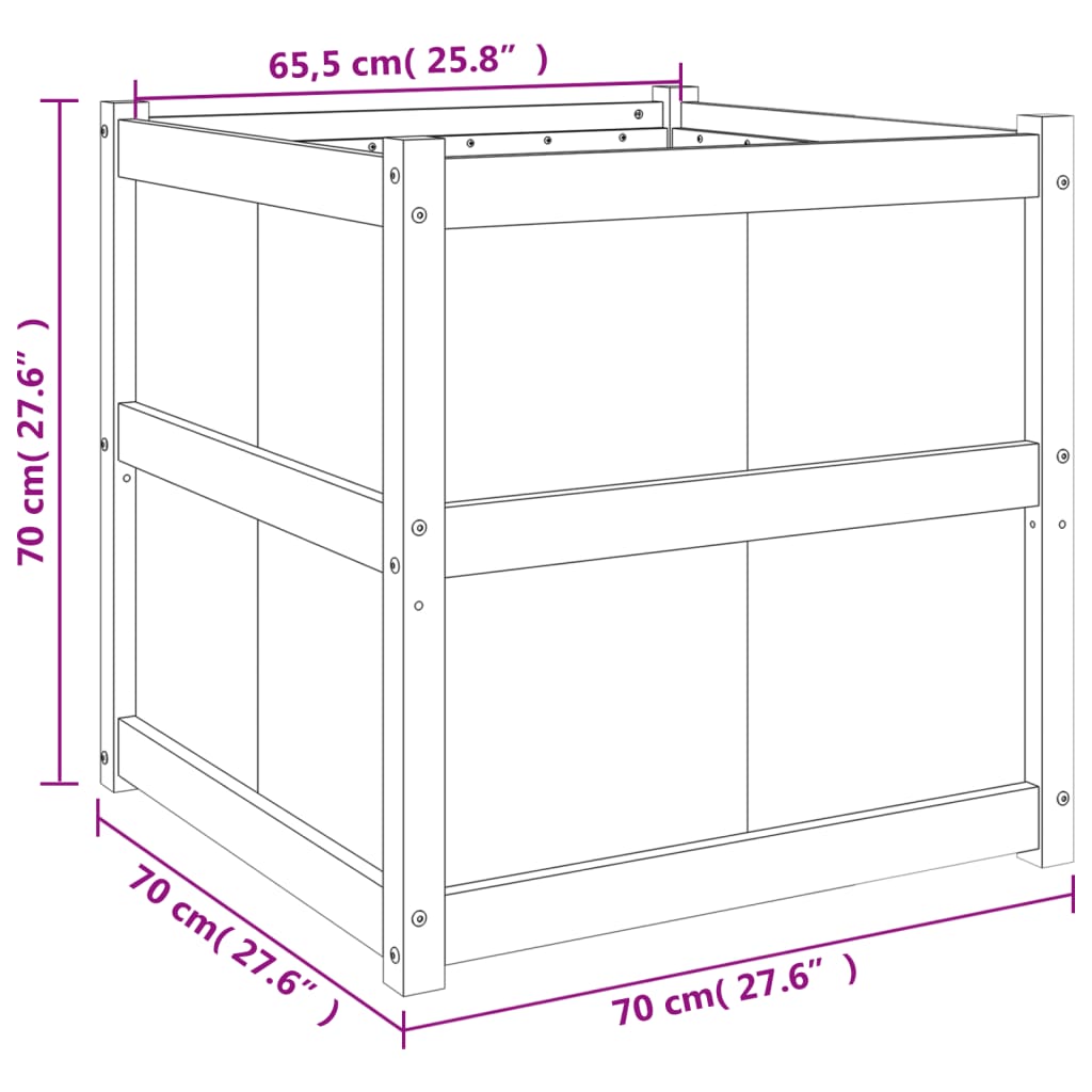 Odlingslåda 70x70x70 cm vit massiv furu