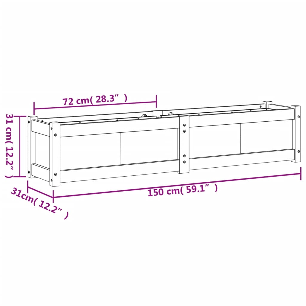 Odlingslåda vit 150x31x31 cm massiv furu