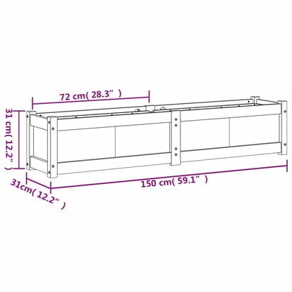 Odlingslåda vit 150x31x31 cm massiv furu