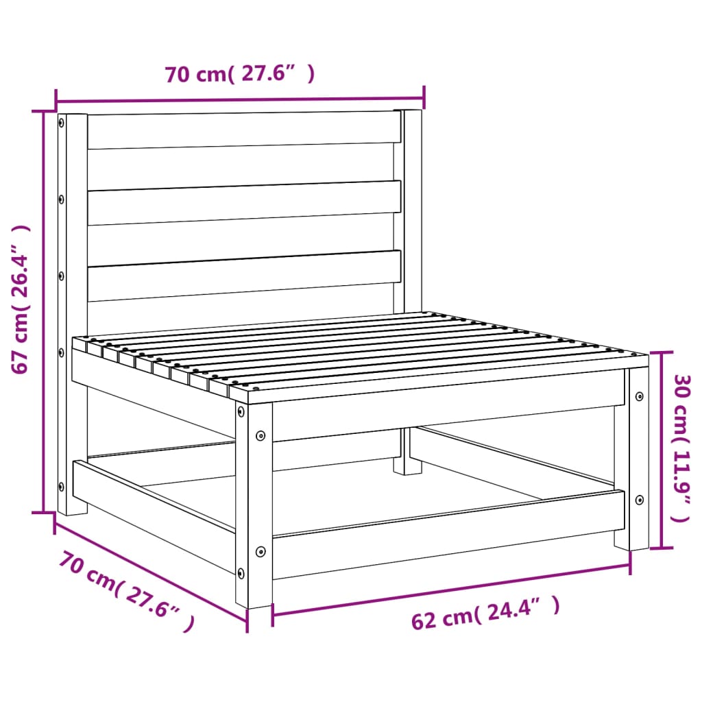 Trädgårdssoffa utan armstöd 2 st vit 70x70x67 cm massiv furu