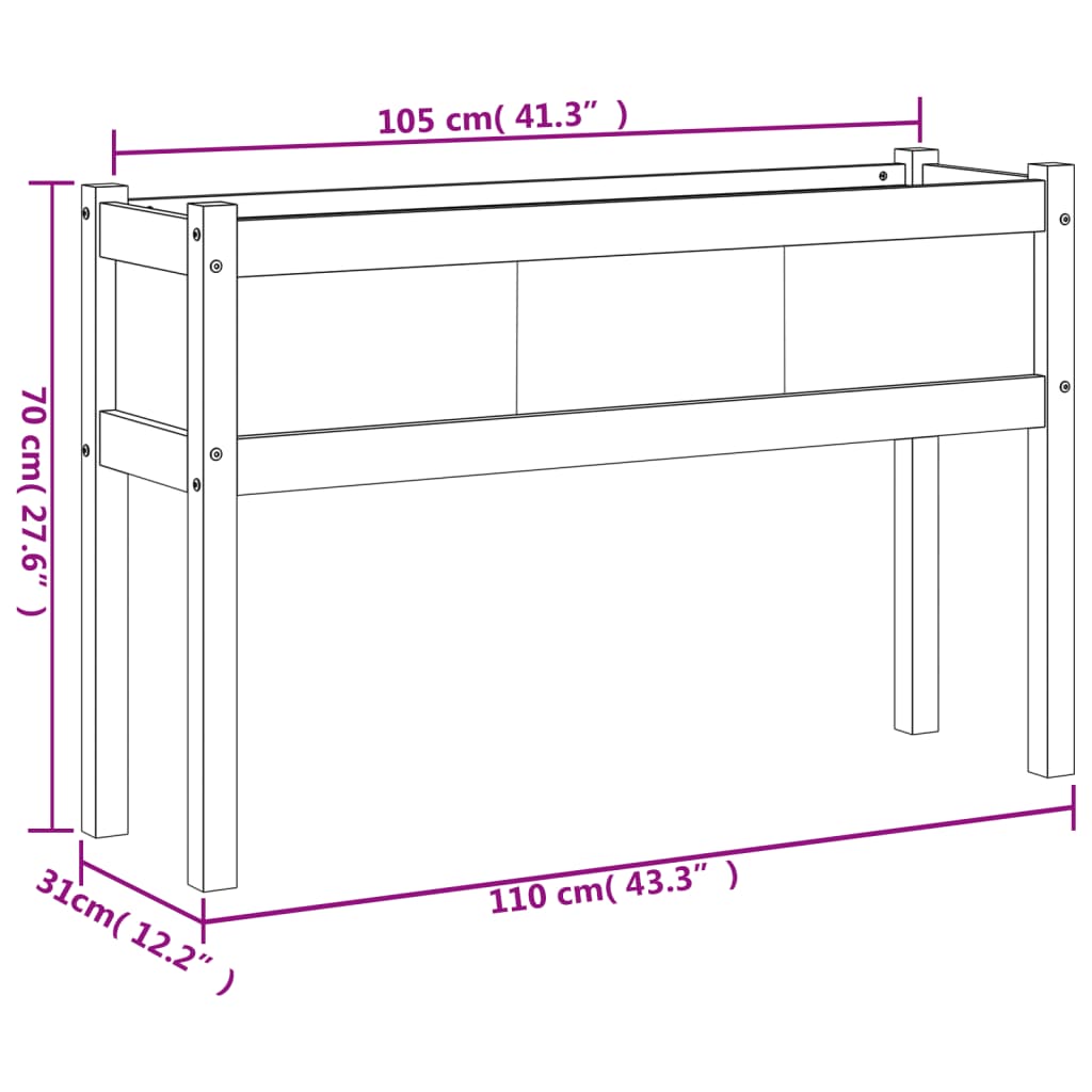 Odlingslåda med ben 110x31x70 cm massivt douglasträ