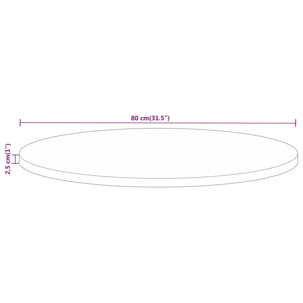 Bordsskiva Ø 80x2,5 cm rund massivt grovt mangoträ