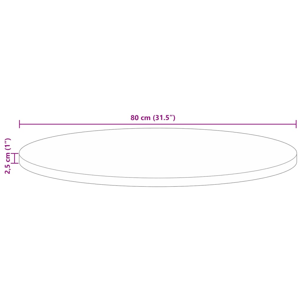 Bordsskiva Ø 80x2,5 cm rund massivt återvunnet trä