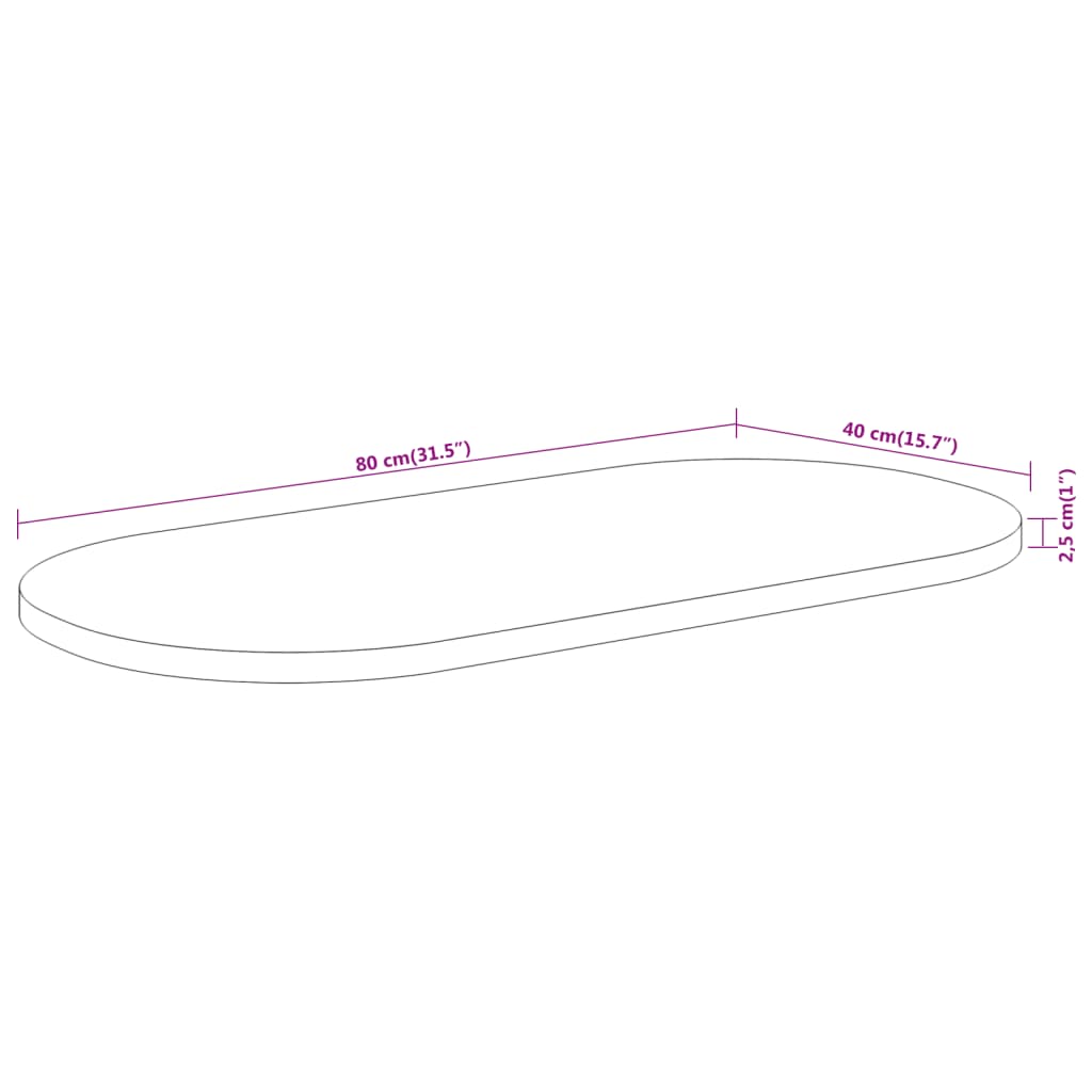 Bordsskiva 80x40x2,5 cm oval massivt akaciaträ