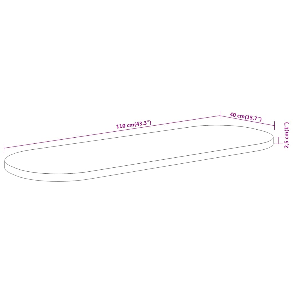 Bordsskiva 110x40x2,5 cm oval massivt akaciaträ