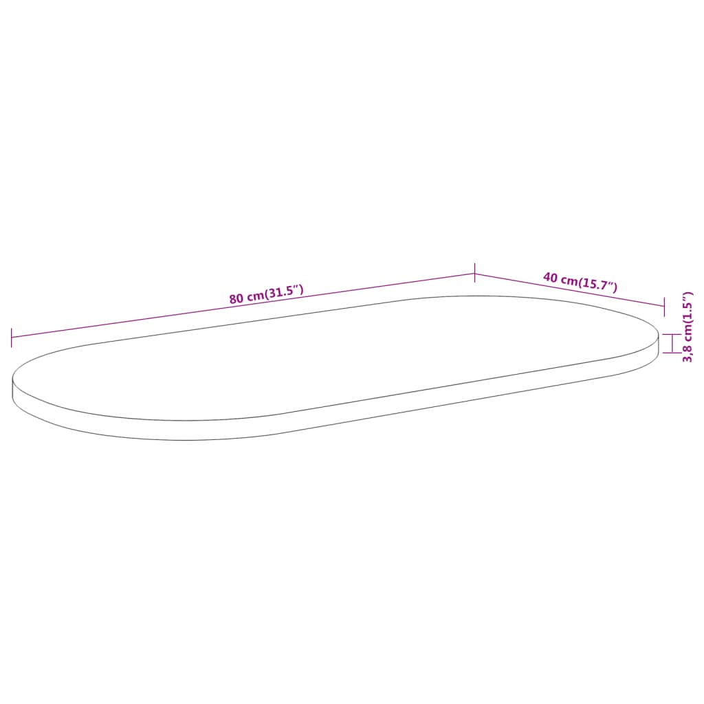 Bordsskiva 80x40x3,8 cm oval massivt akaciaträ