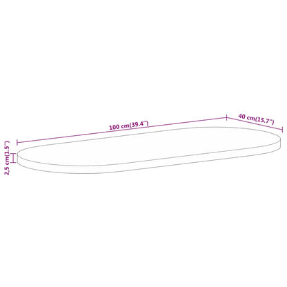 Bordsskiva 100x40x2,5 cm oval massivt grovt mangoträ