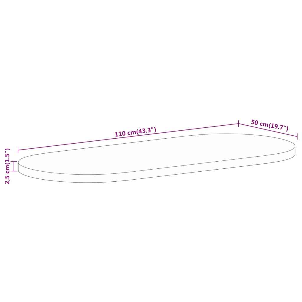 Bordsskiva 110x50x2,5 cm oval massivt grovt mangoträ