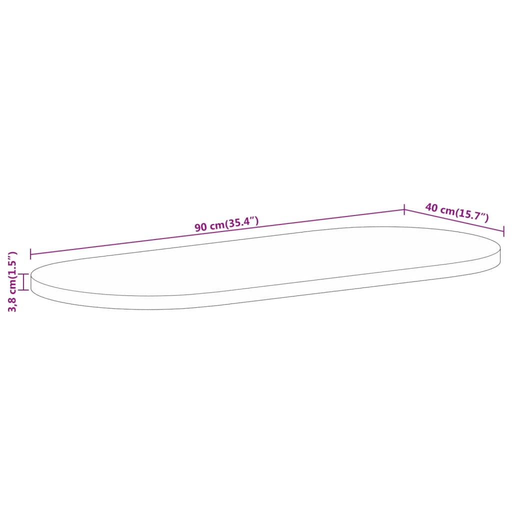 Bordsskiva 90x40x3,8 cm oval massivt grovt mangoträ