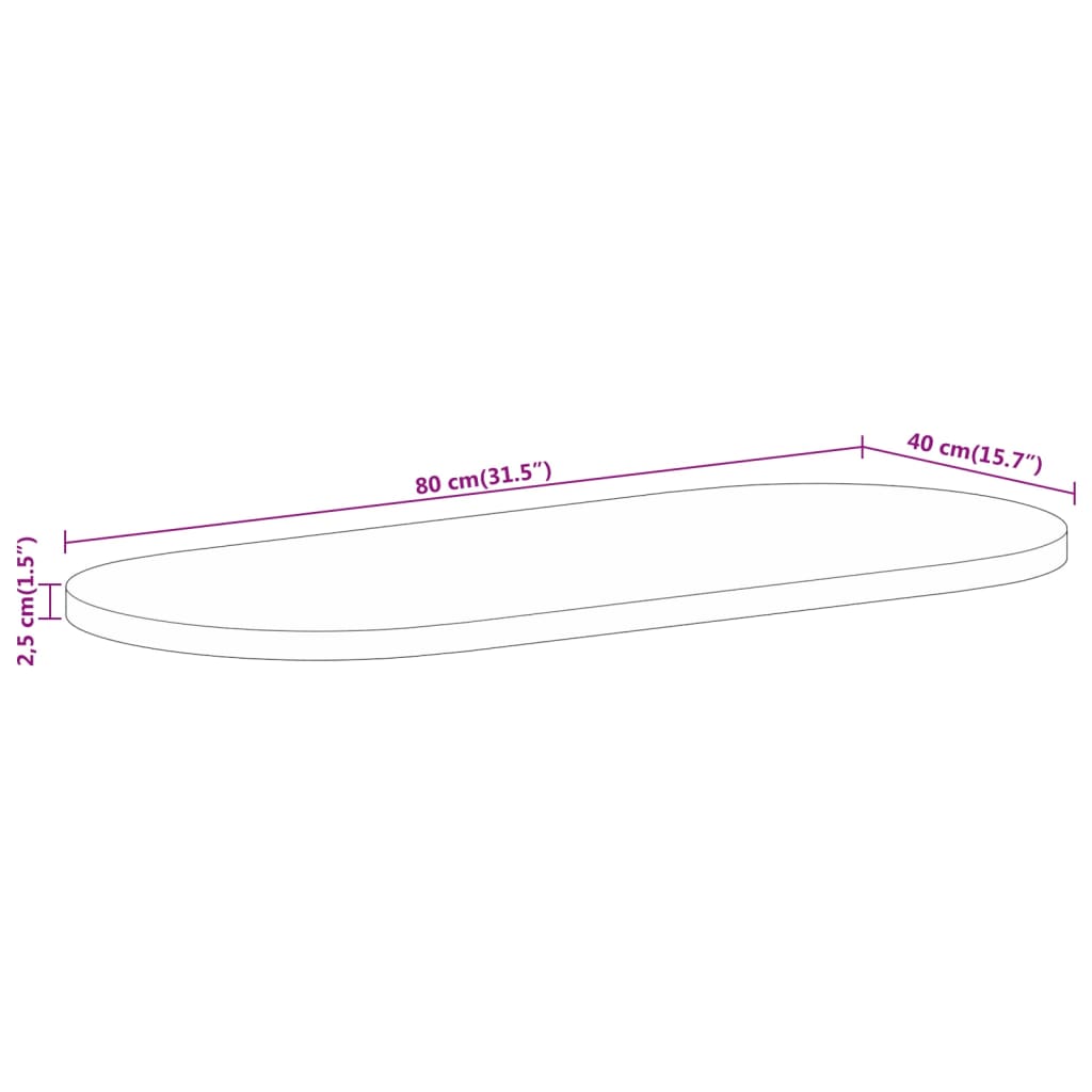 Bordsskiva 80x40x2,5 cm oval massivt mangoträ