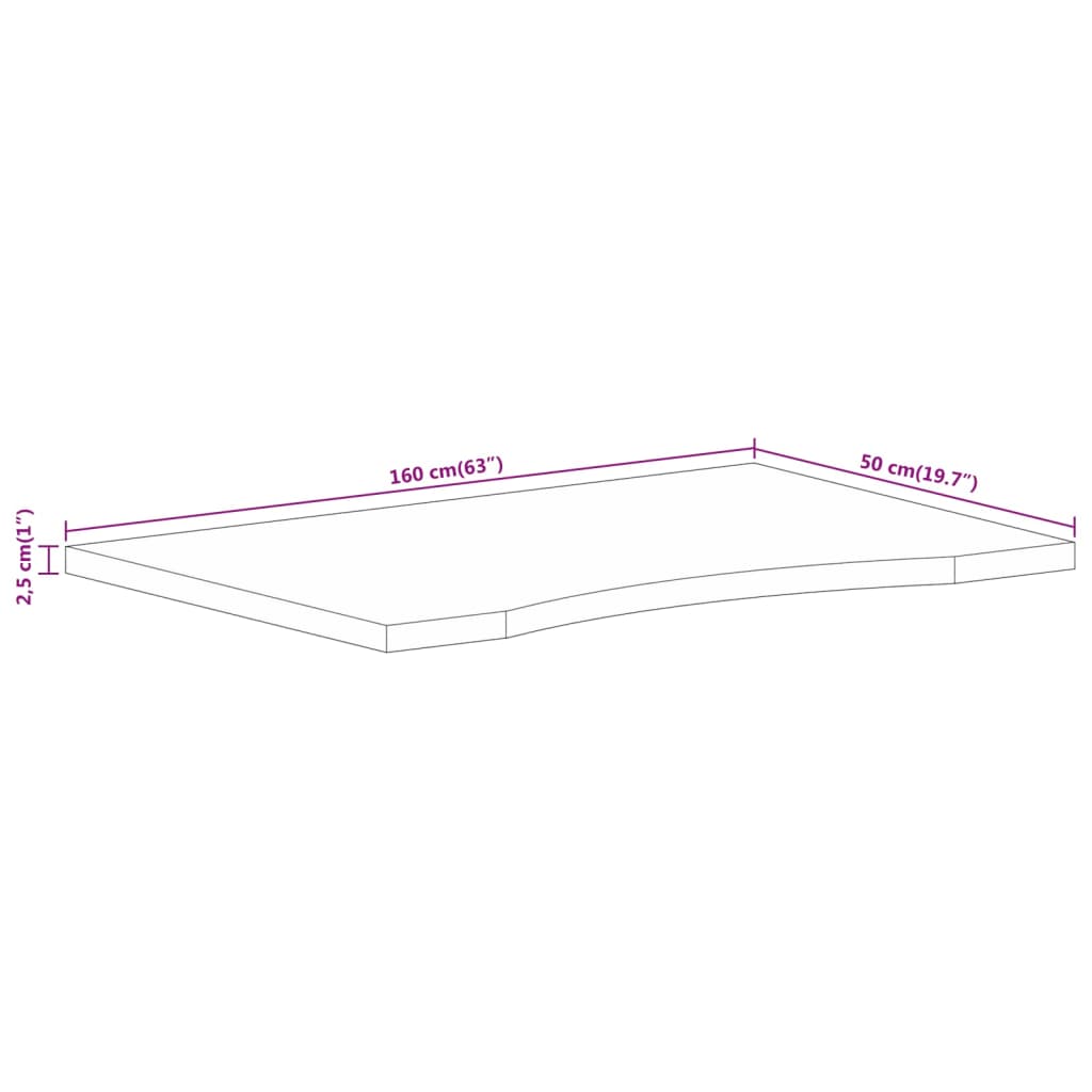 Skrivbordsskiva med kurva 160x50x2,5 cm massivt grovt mangoträ