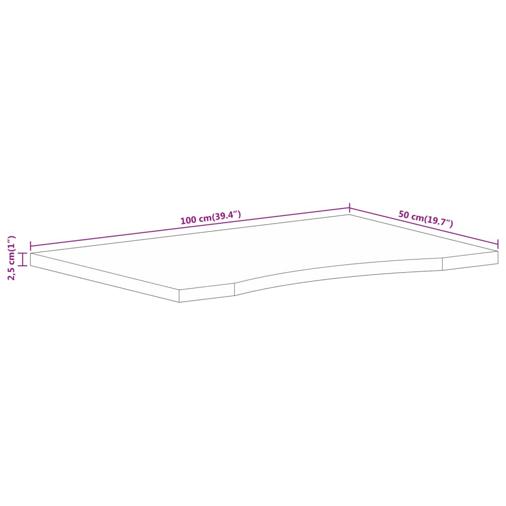 Skrivbordsskiva med kurva 100x50x2,5 cm massivt grovt mangoträ