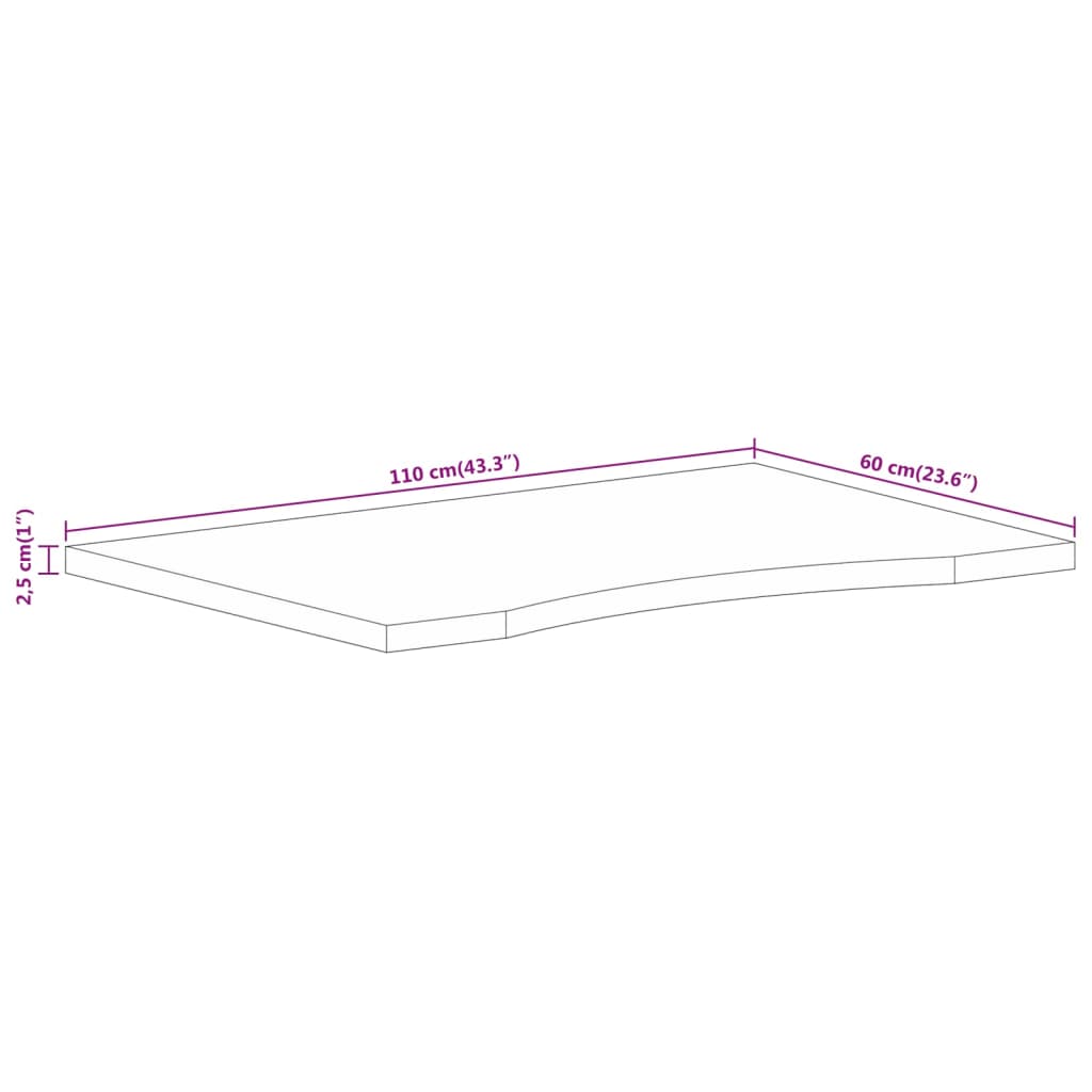 Skrivbordsskiva med kurva 110x60x2,5 cm massivt grovt mangoträ