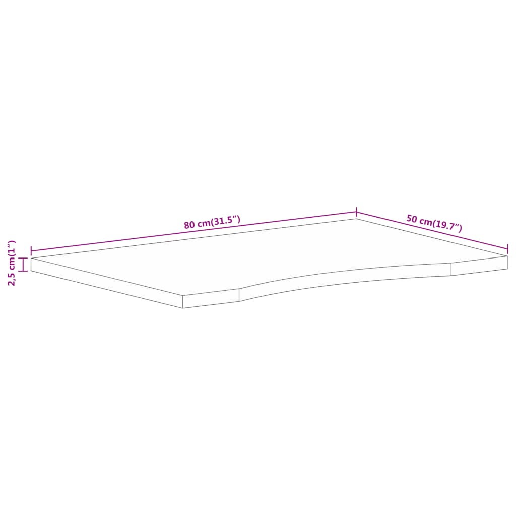 Skrivbordsskiva med kurva 80x50x2,5 cm massivt grovt mangoträ