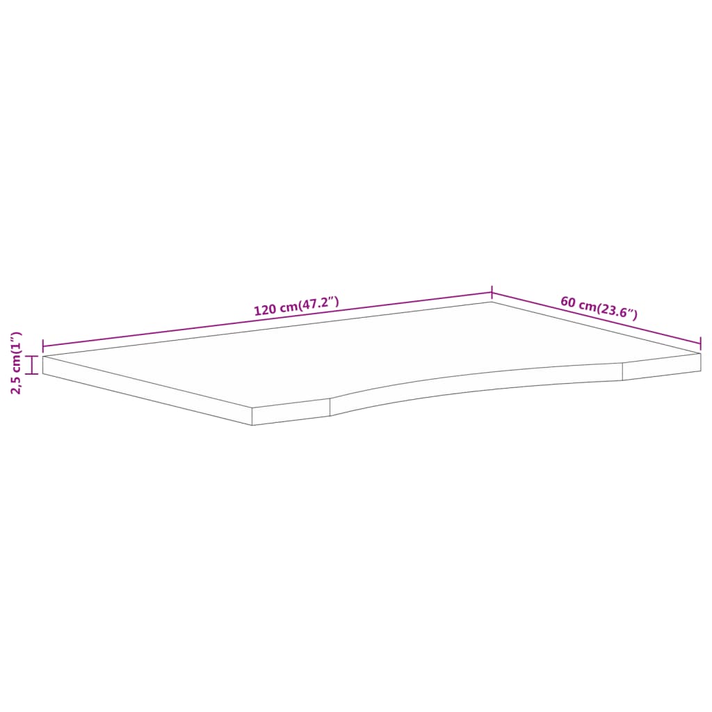 Skrivbordsskiva med båge 120x60x2,5 cm massivt grovt mangoträ