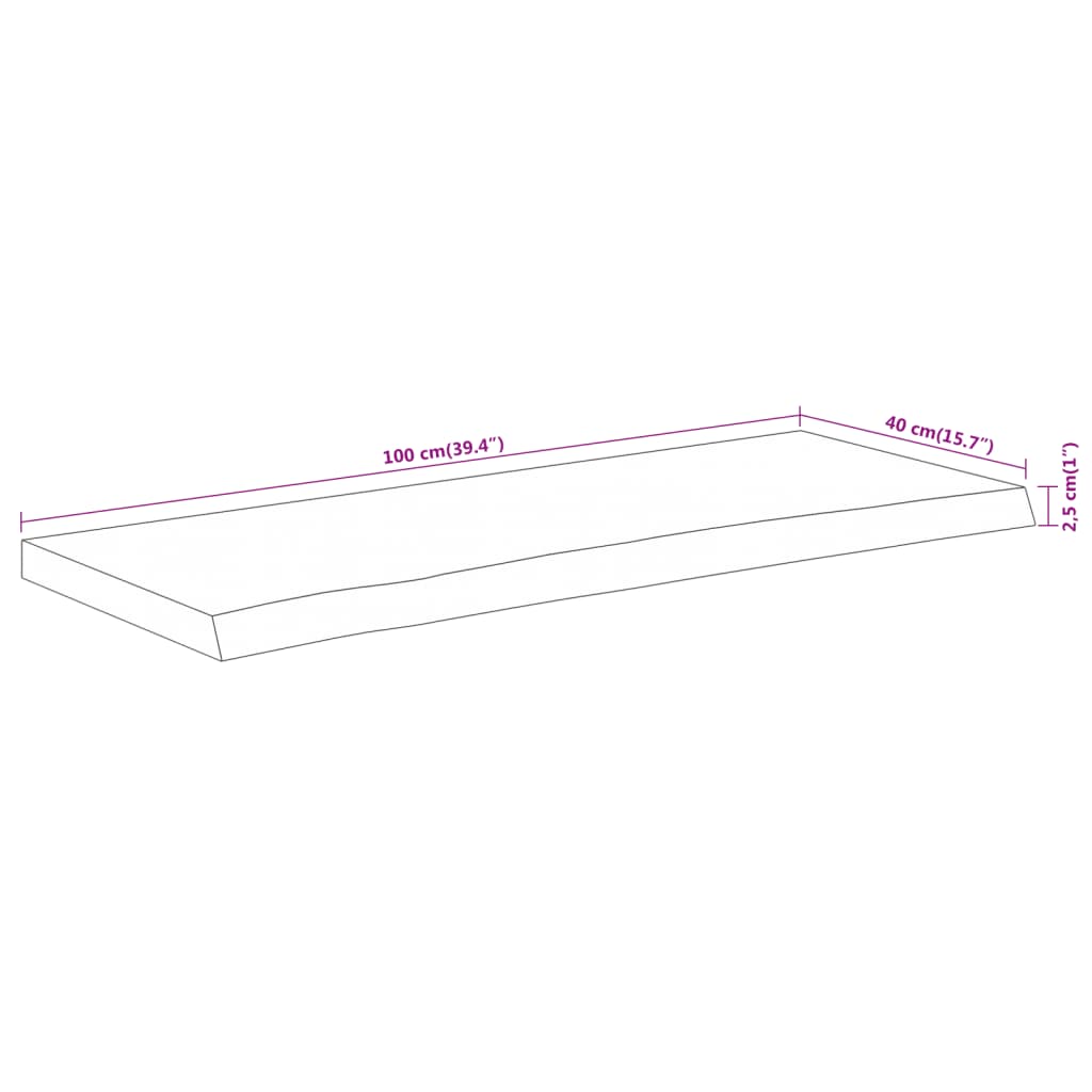 Bordsskiva 100x40x2,5 cm rektangulär massiv akacia rustik kant