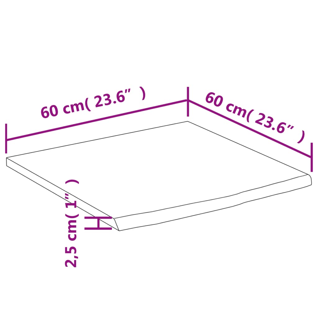 Bänkskiva för badrum 60x60x2,5 cm fyrkantig massiv akacia