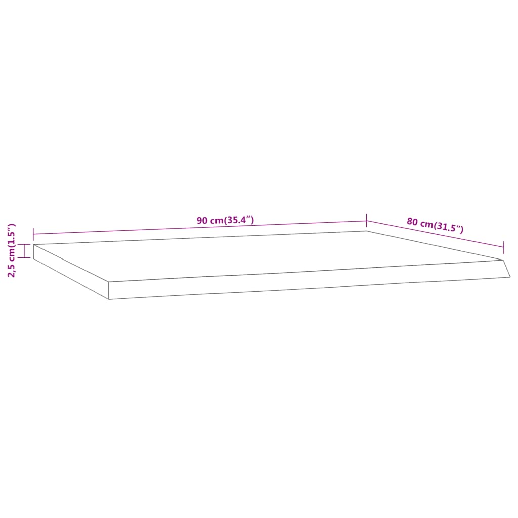 Bordsskiva 90x80x2,5 cm rektangulär massiv akacia rustik kant