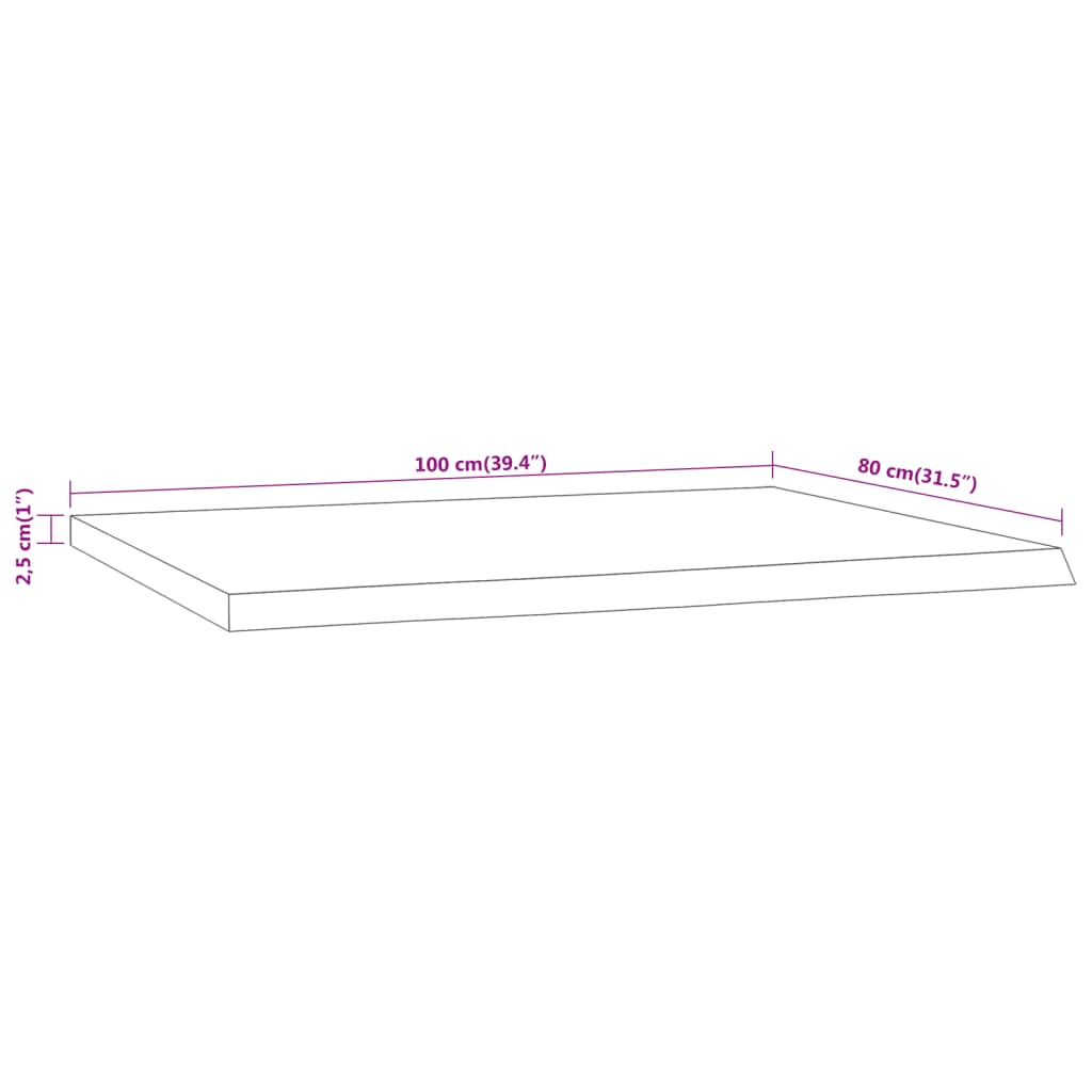 Bordsskiva 100x80x2,5 cm rektangulär massiv akacia rustik kant