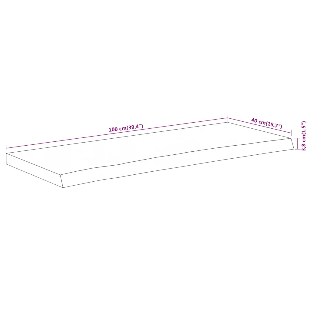 Bordsskiva 100x40x3,8 cm rektangulär massiv akacia rustik kant