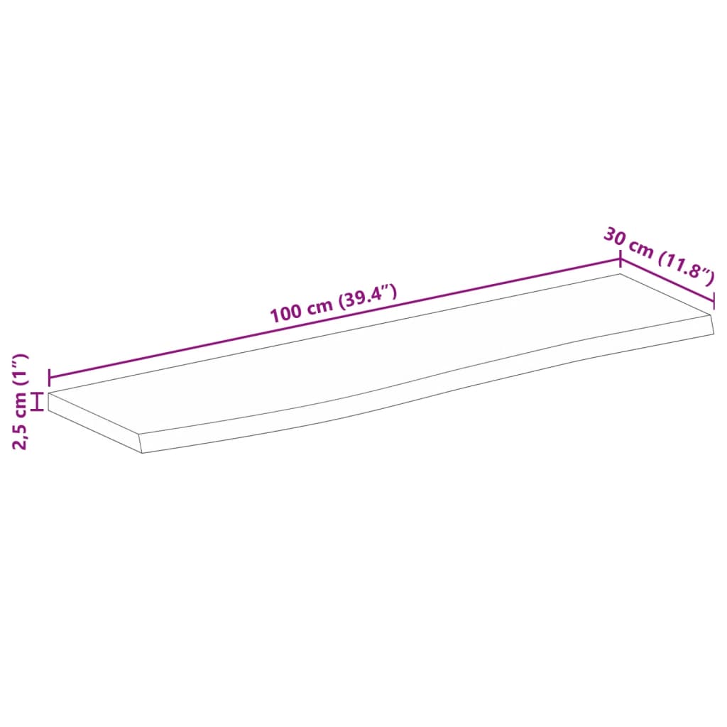 Bordsskiva 100x30x2,5 cm levande kant massivt grovt mangoträ