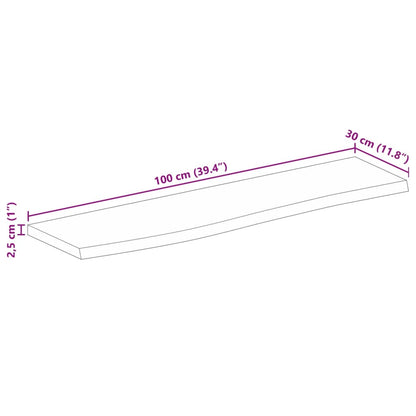 Bordsskiva 100x30x2,5 cm levande kant massivt grovt mangoträ