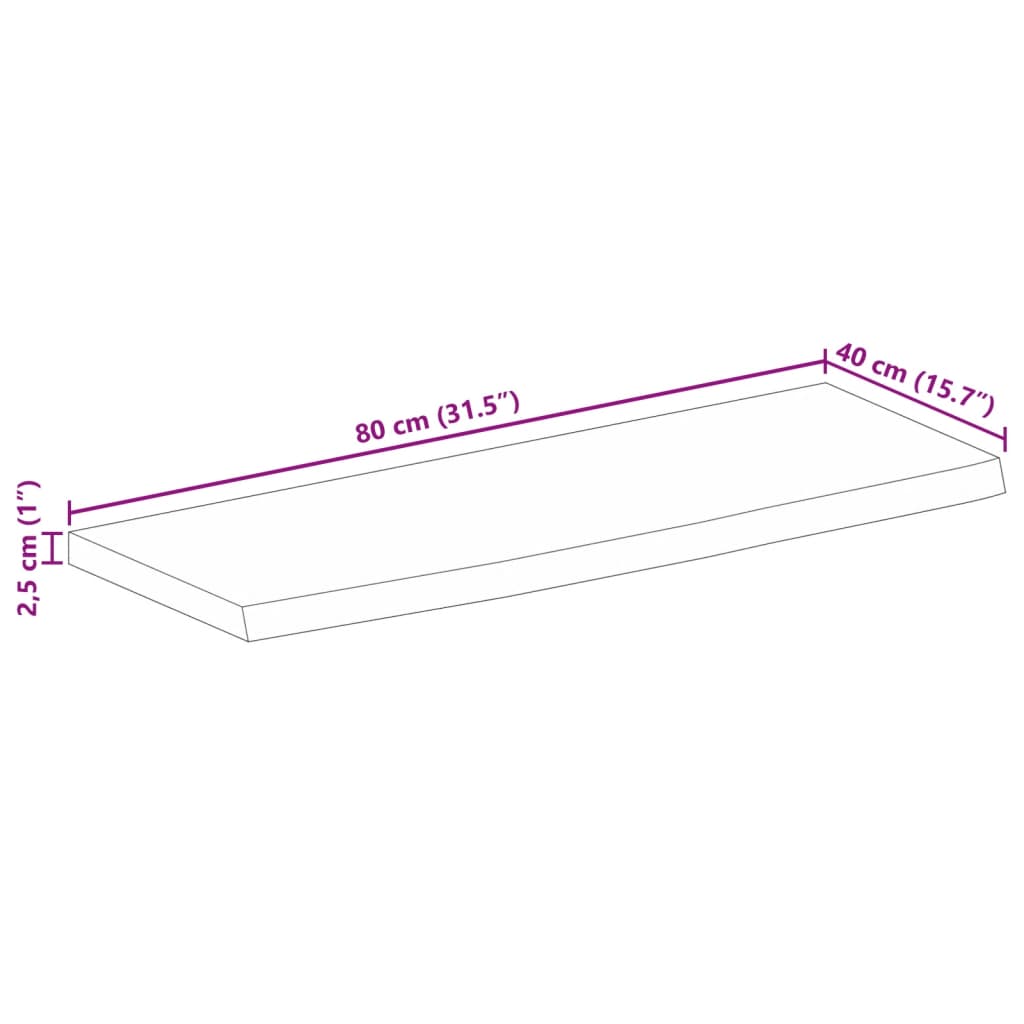 Bordsskiva 80x40x2,5 cm levande kant massivt grovt mangoträ