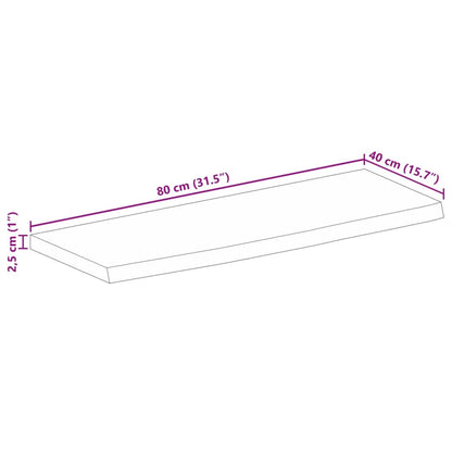 Bordsskiva 80x40x2,5 cm levande kant massivt grovt mangoträ