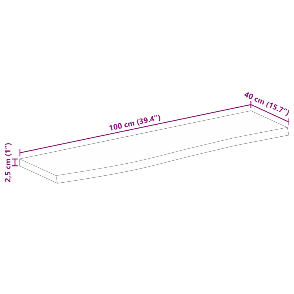 Bordsskiva 100x40x2,5 cm levande kant massivt grovt mangoträ