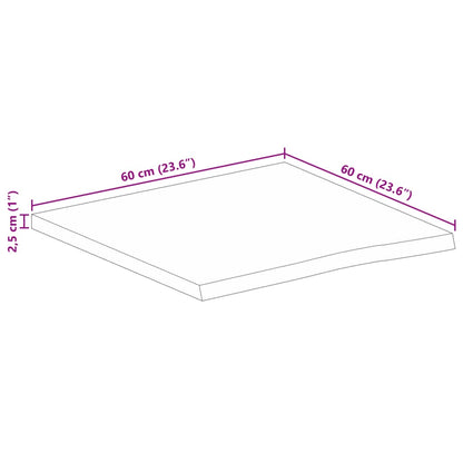 Bordsskiva 60x60x2,5 cm levande kant massivt grovt mangoträ