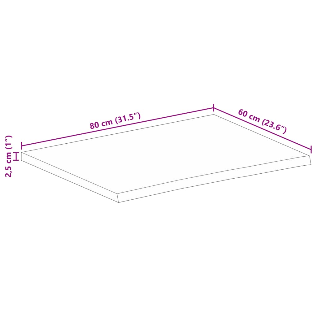 Bordsskiva 80x60x2,5 cm levande kant massivt grovt mangoträ