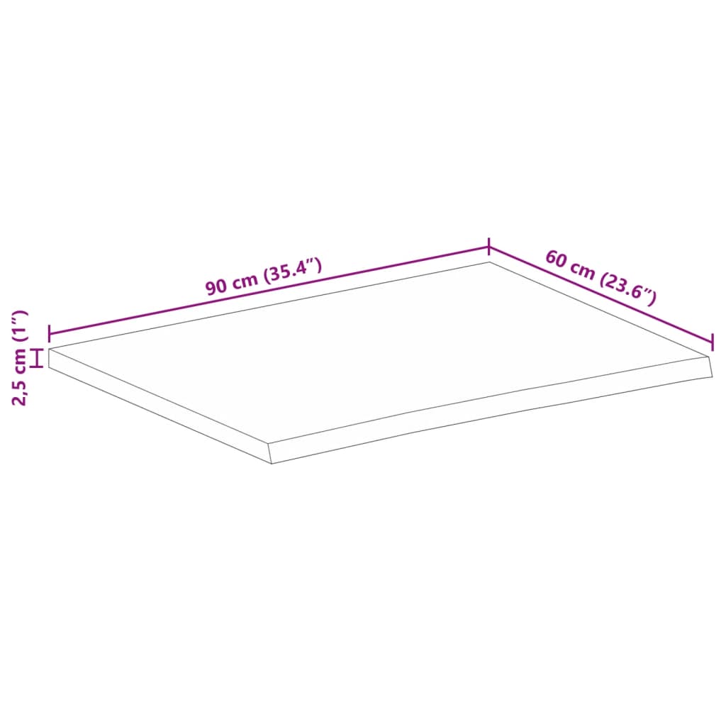 Bordsskiva 90x60x2,5 cm levande kant massivt grovt mangoträ