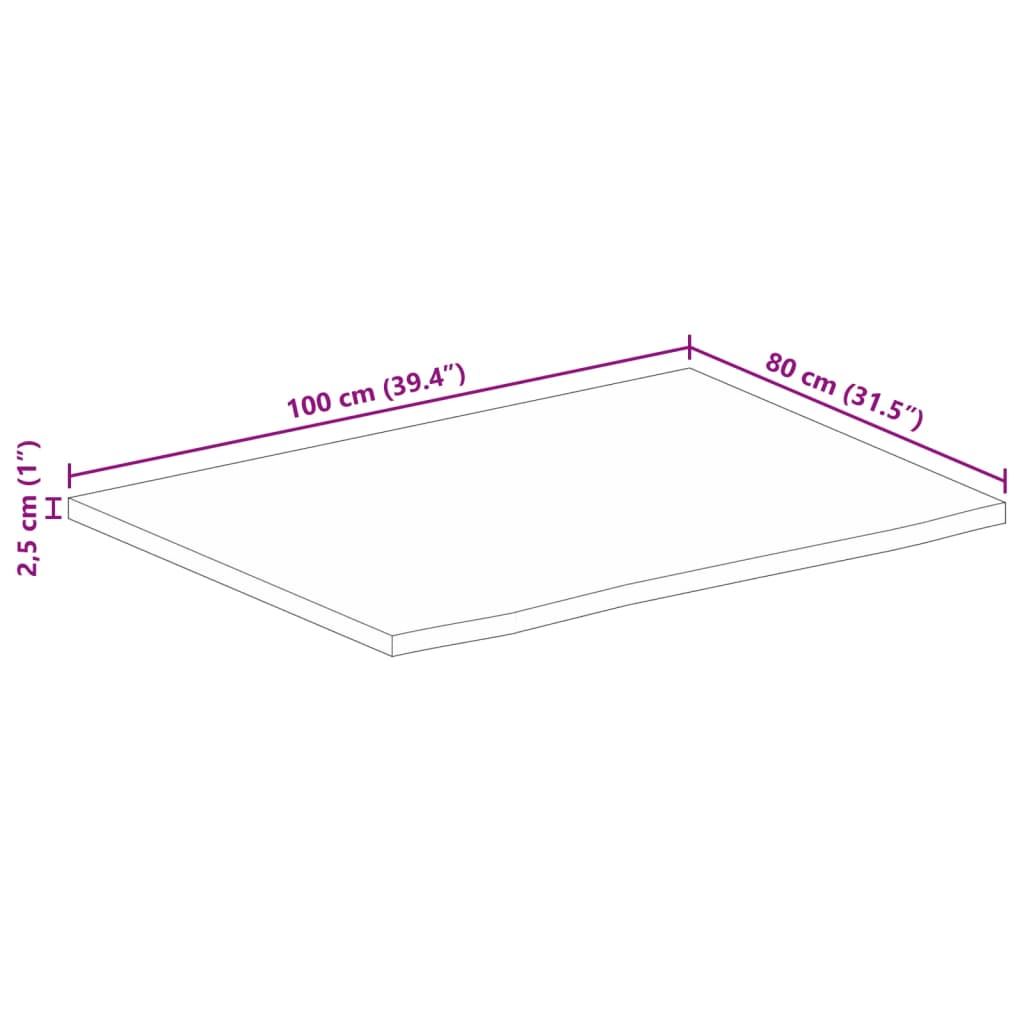 Bordsskiva 100x80x2,5 cm levande kant massivt grovt mangoträ