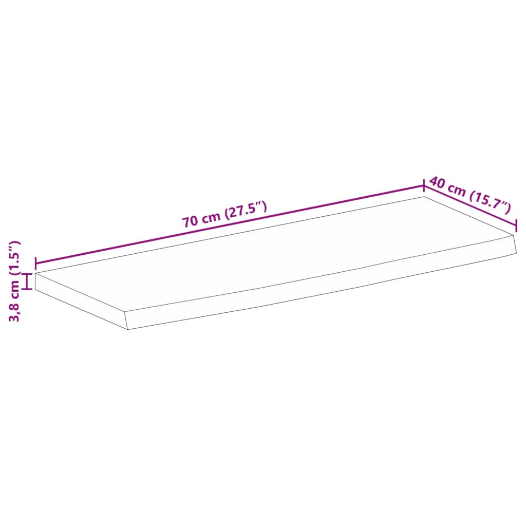 Bordsskiva 70x40x3,8 cm levande kant massivt grovt mangoträ