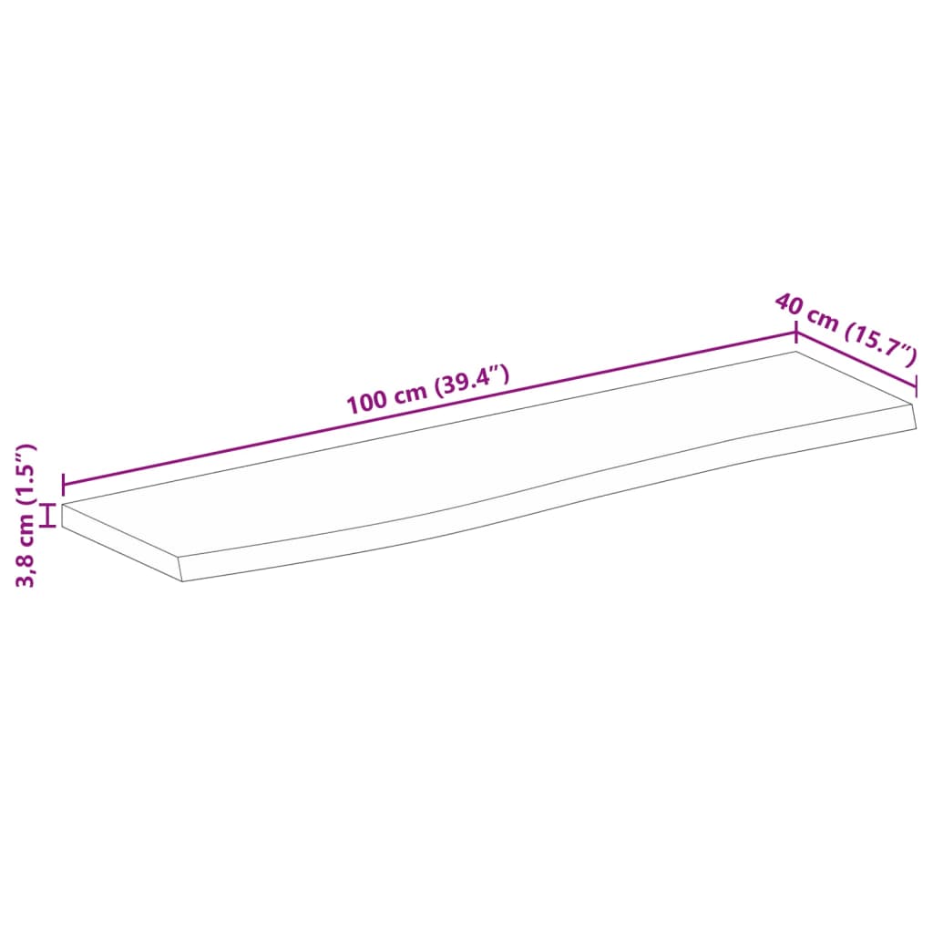 Bordsskiva 100x40x3,8 cm levande kant massivt grovt mangoträ