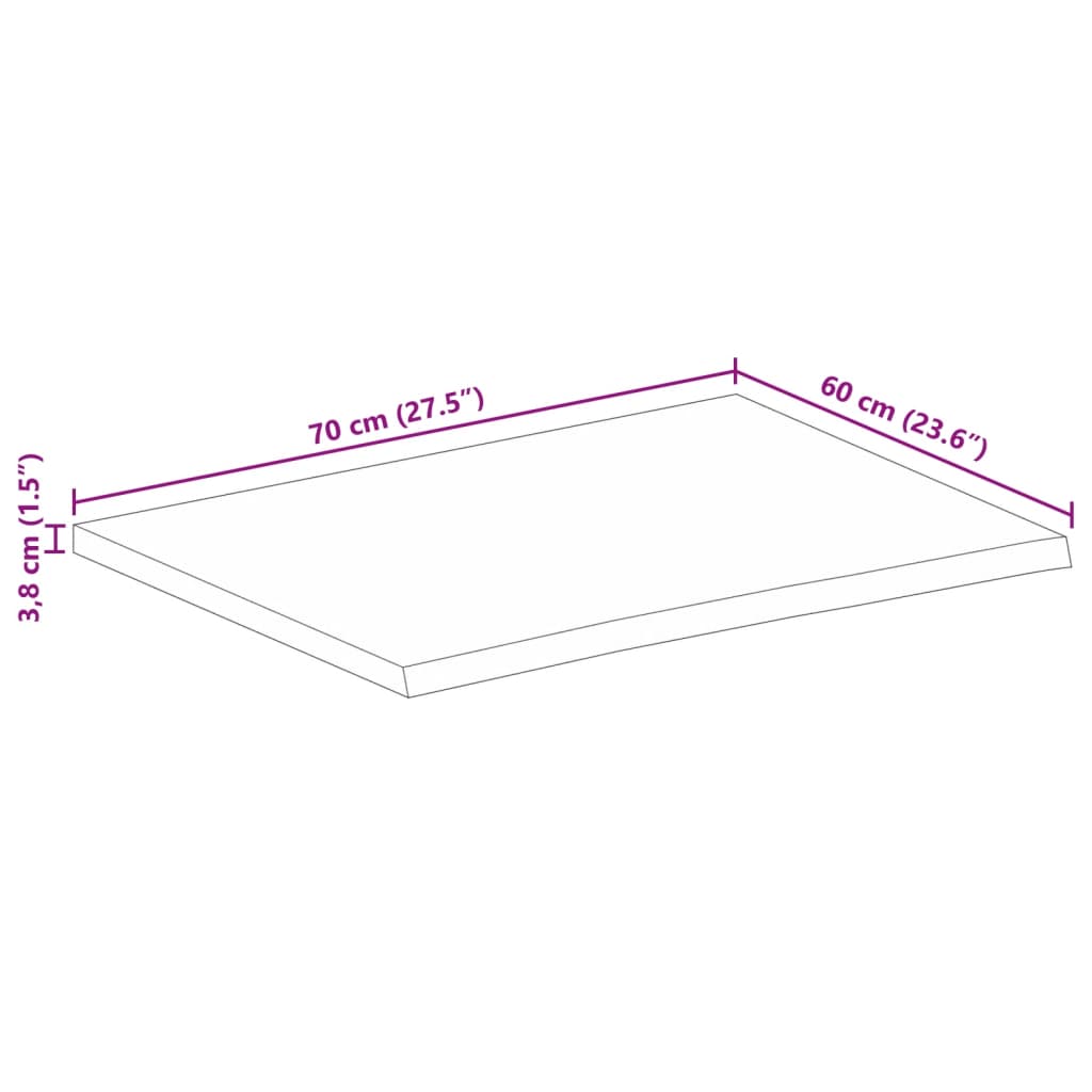 Bordsskiva 70x60x3,8 cm levande kant massivt grovt mangoträ