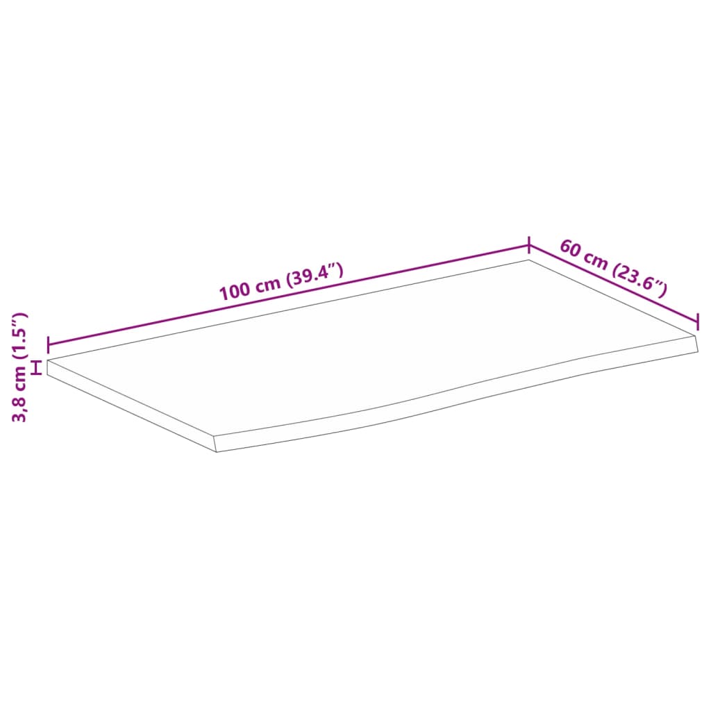 Bordsskiva 100x60x3,8 cm levande kant massivt grovt mangoträ