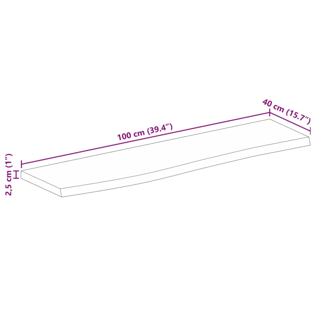 Bordsskiva 100x40x2,5 cm levande kant massivt mangoträ