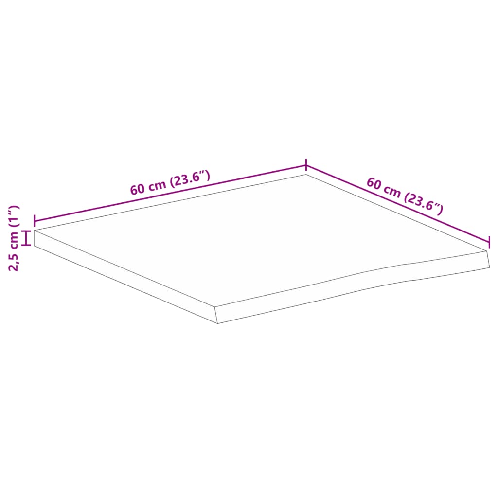 Bordsskiva 60x60x2,5 cm levande kant massivt mangoträ