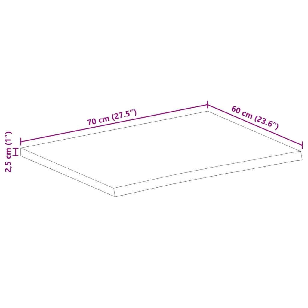 Bordsskiva 70x60x2,5 cm levande kant massivt mangoträ