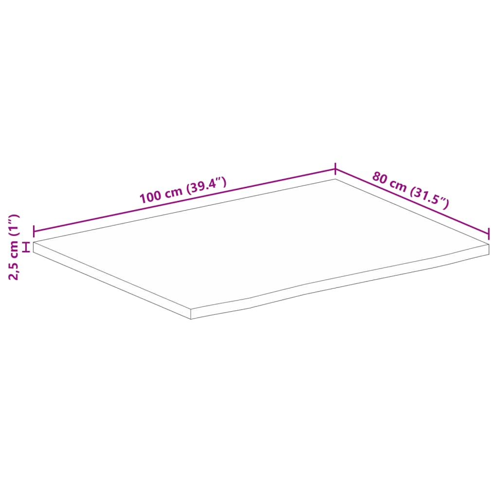 Bordsskiva 100x80x2,5 cm levande kant massivt mangoträ