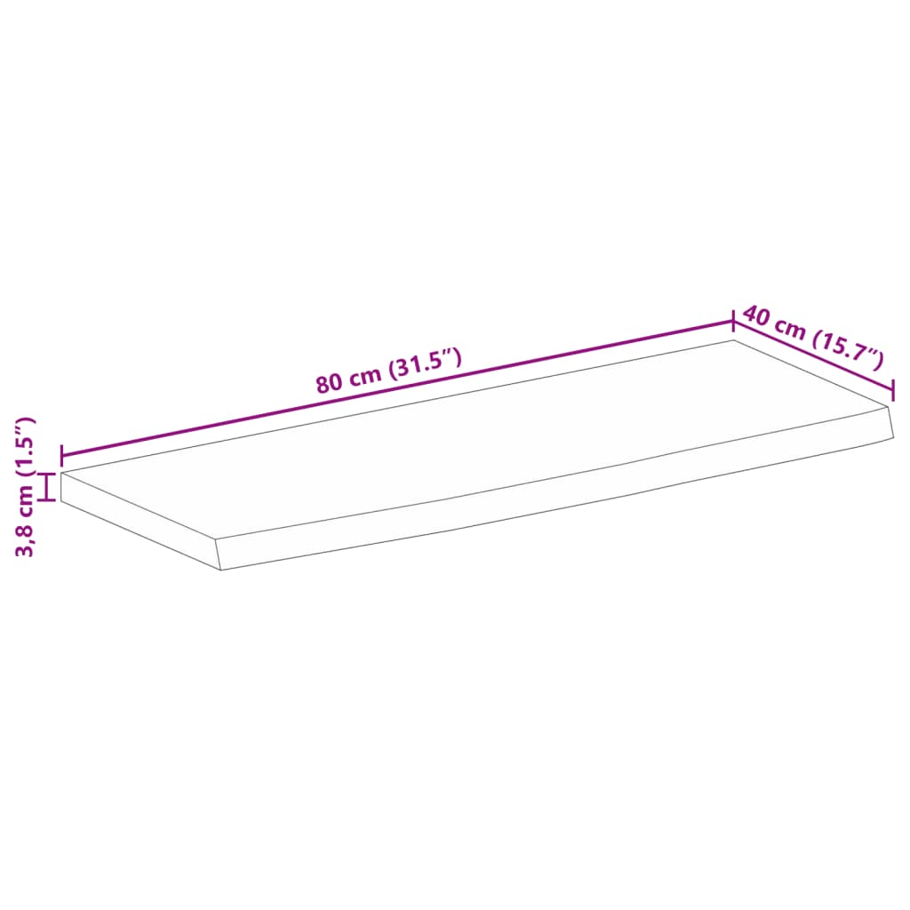 Bordsskiva 80x40x3,8 cm levande kant massivt mangoträ